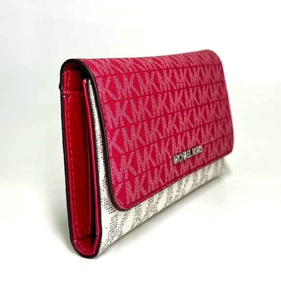 Michael Kors Large Jet Set Travel Logo Trifold Wallet - Dark Raspberry Multi - Picture 4 of 7